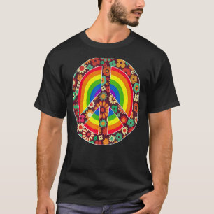 Rainbow Peace Sign Symbol Retro 60's 70's T-Shirt