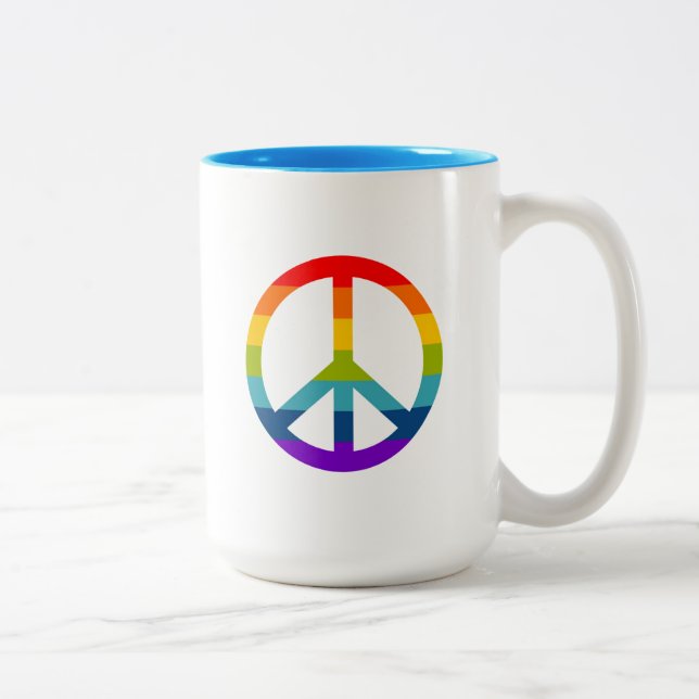 Rainbow Peace Sign Two-Tone Coffee Mug (Right)