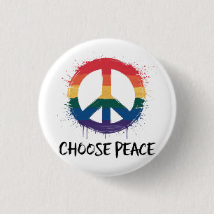 Rainbow Peace Sign with "Choose Peace" Text 3 Cm Round Badge