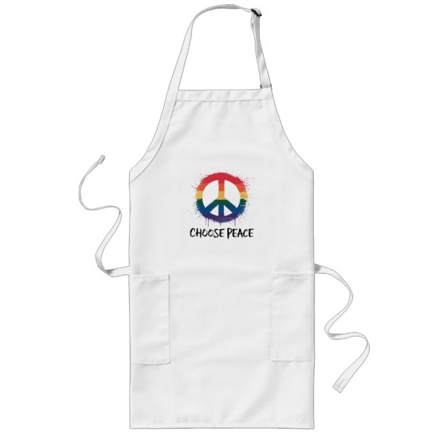 Rainbow Peace Sign with "Choose Peace" Text Long Apron (Front)