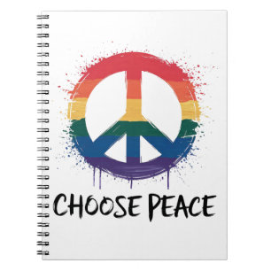 Rainbow Peace Sign with "Choose Peace" Text Notebook