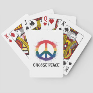 Rainbow Peace Sign with "Choose Peace" Text Playing Cards