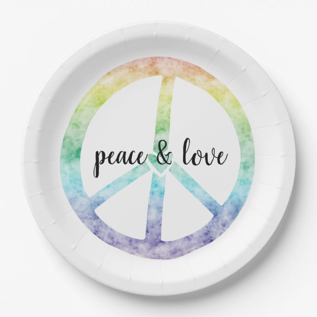 Rainbow Peace Sign with heart personalized Paper Plate (Front)