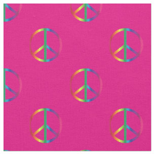 Rainbow Peace Signs Pink Fabric