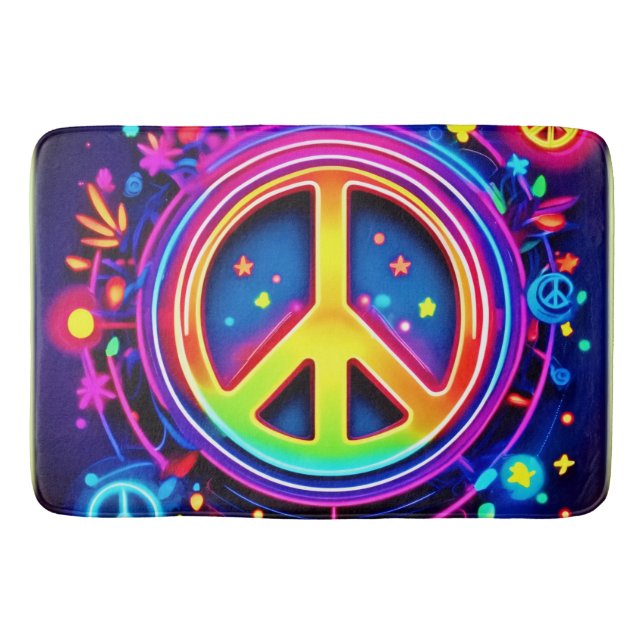 Rainbow Peace Symbol Art Bath Mat (Front)