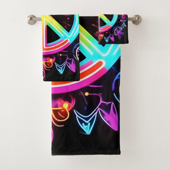Rainbow Peace Symbol Art Bath Towel Set (Insitu)