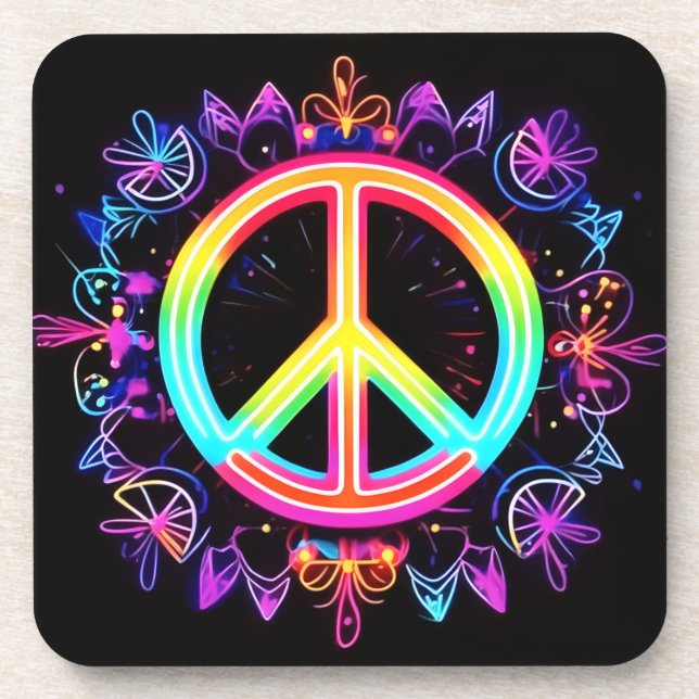 Rainbow Peace Symbol Art Coaster (Front)