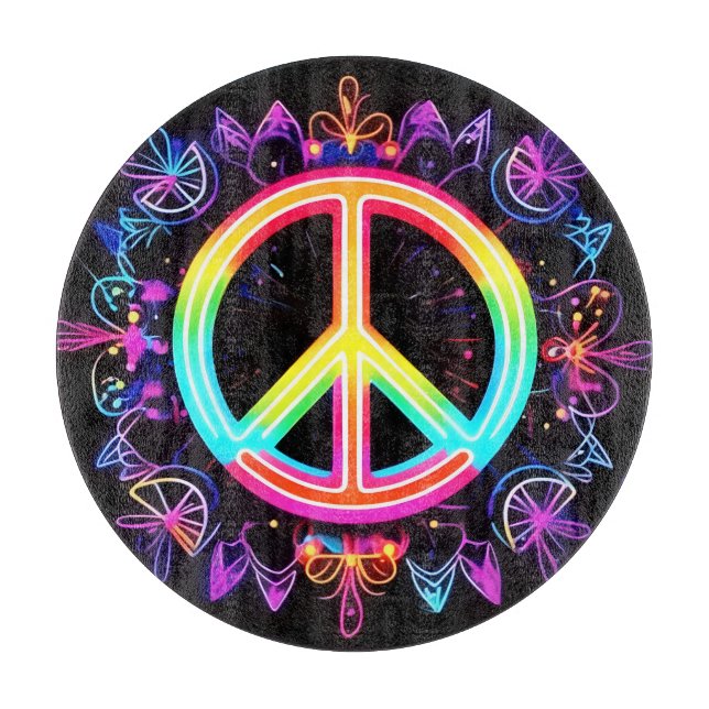 Rainbow Peace Symbol Art Cutting Board (Front)