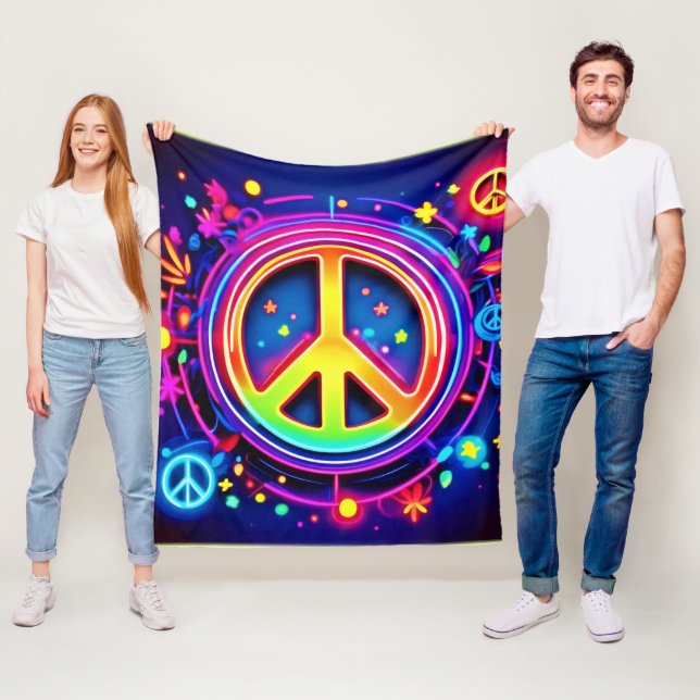 Rainbow Peace Symbol Art Fleece Blanket (In Situ)