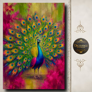 Rainbow Peacock Display Decoupage Tissue Paper