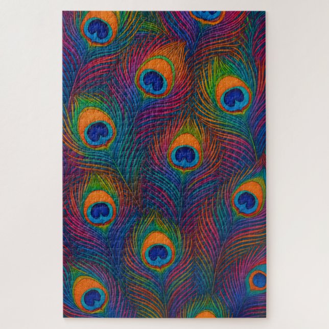 Rainbow Peacock Feathers Jigsaw Puzzle (Vertical)