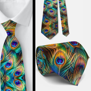 Rainbow Peacock Feathers Tie