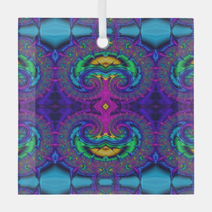 Rainbow Peacock Fractal Art Swirl Suncatcher Glass Tree Decoration