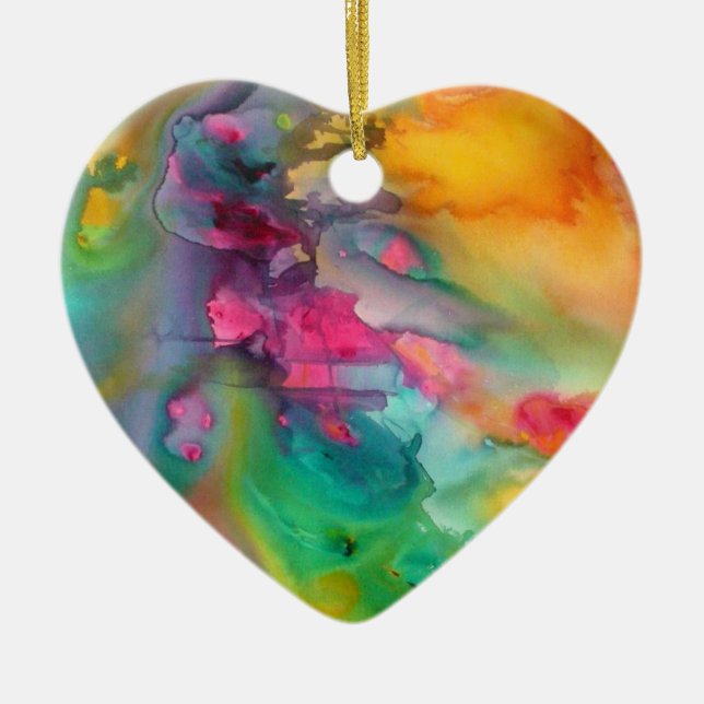 Rainbow peacock heart Christmas tree ornament (Front)