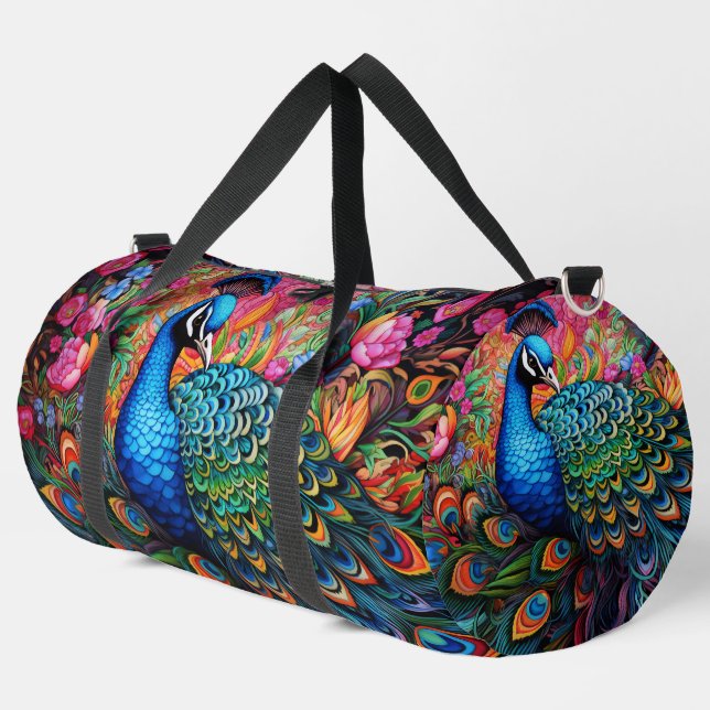 Rainbow Peacock Large Duffel Bag (Left Corner)