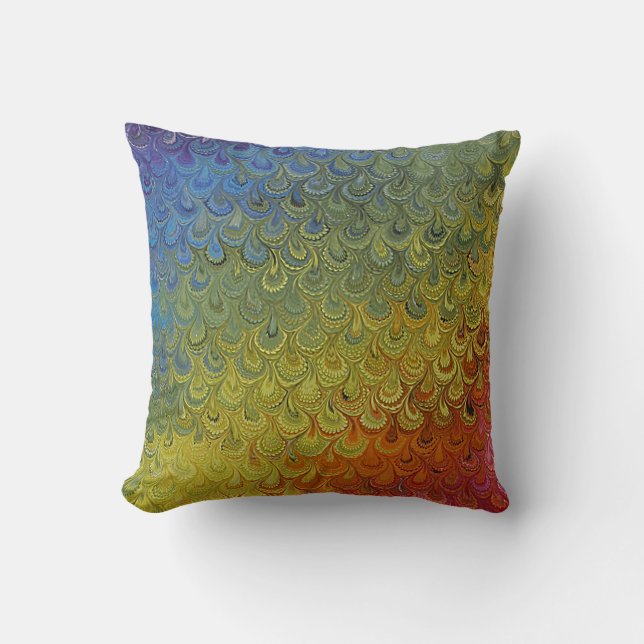Rainbow Peacock Marble Cushion (Front)