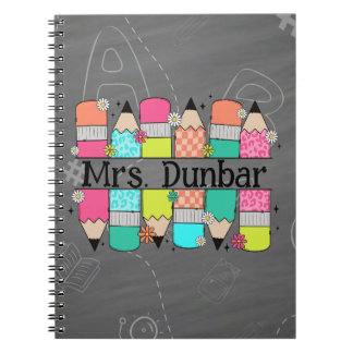 Rainbow Pencil Chalkboard Teacher Back To School Notebook