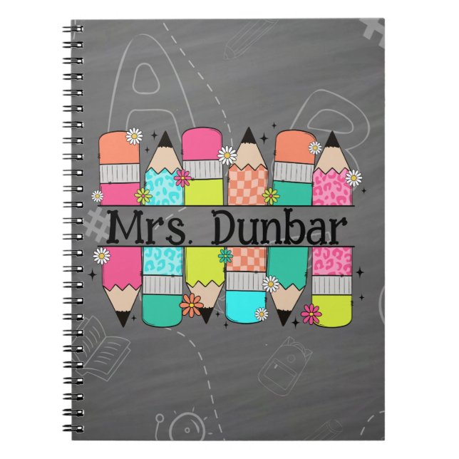 Rainbow Pencil Chalkboard Teacher Back To School  Notebook (Front)