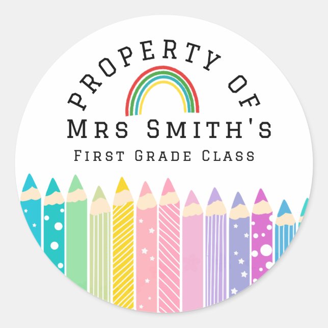 Rainbow pencil Property Of Classroom Sticker Rain (Front)
