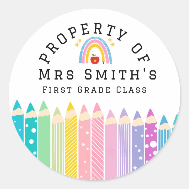 Rainbow pencil Property Of Classroom Sticker Rain (Front)
