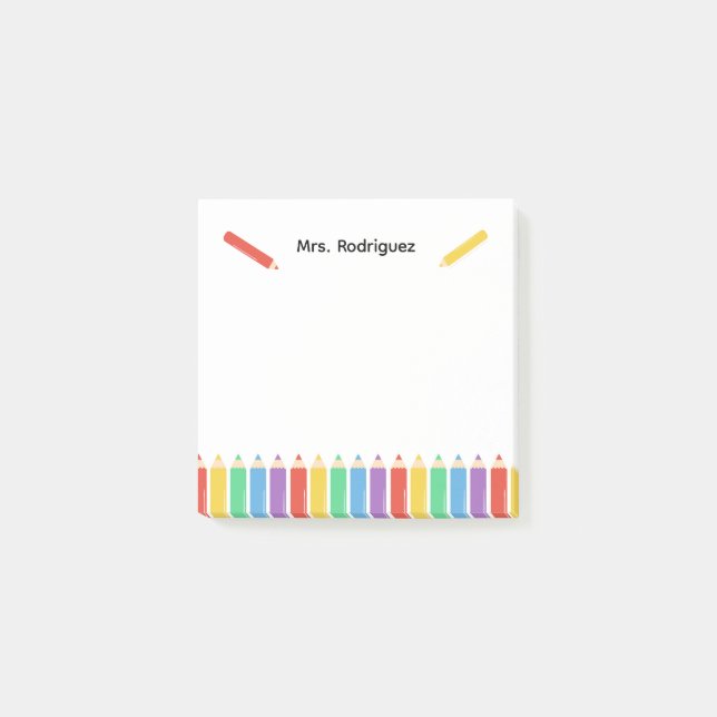 Rainbow Pencil Teacher Crayons Post-it Notes (Front)