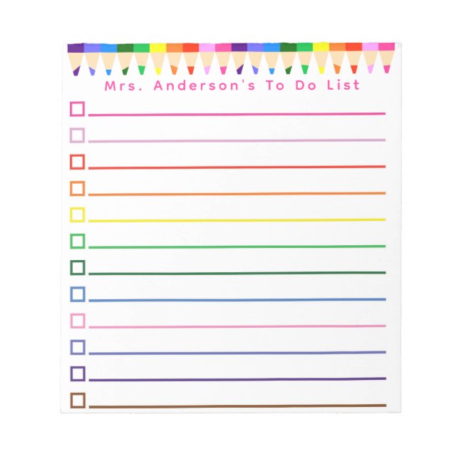Rainbow Pencil To Do List Personalise Notepad (Front)