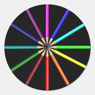 rainbow pencils classic round sticker