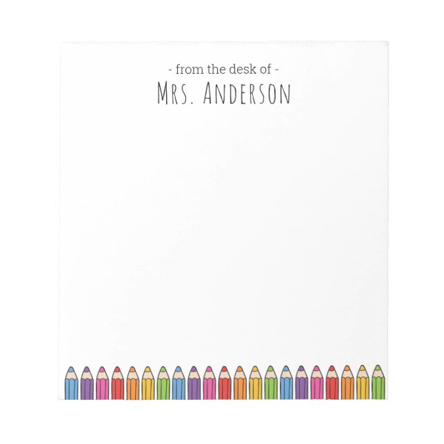 Rainbow Pencils Kindergarten Teacher Notepad (Front)