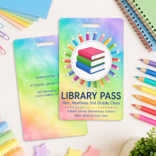 Rainbow Pencils Personalised Library Pass  ID Badge