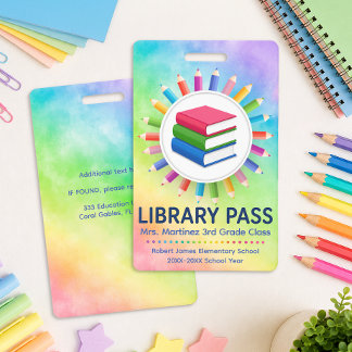 Rainbow Pencils Personalised Library Pass ID Badge