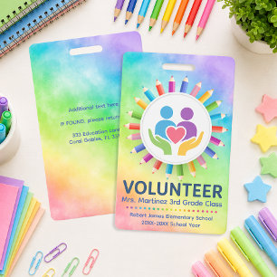 Rainbow Pencils Personalised School Volunteer ID Badge