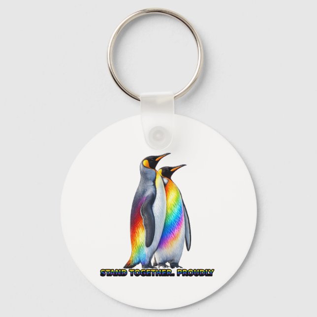 Rainbow Penguin Pride – Stand Together  Key Ring (Front)