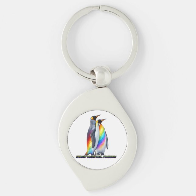 Rainbow Penguin Pride Stand Together Key Ring (Front)