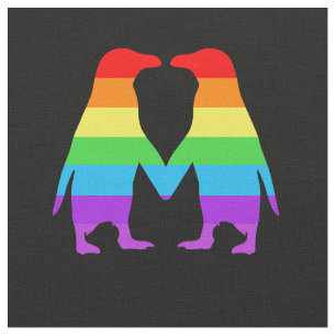 Rainbow penguins holding hands fabric