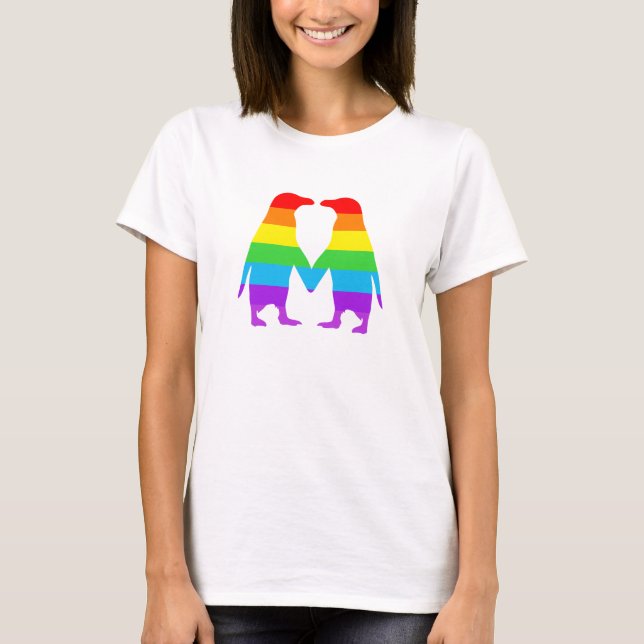 Rainbow penguins holding hands T-Shirt (Front)