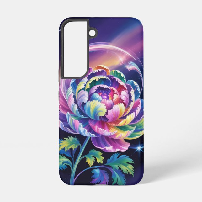 Rainbow Peony in Cosmic Bloom Samsung Galaxy S22 Case (Back)