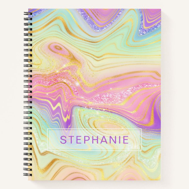 Rainbow Personalised Marble Strata Notebook (Front)