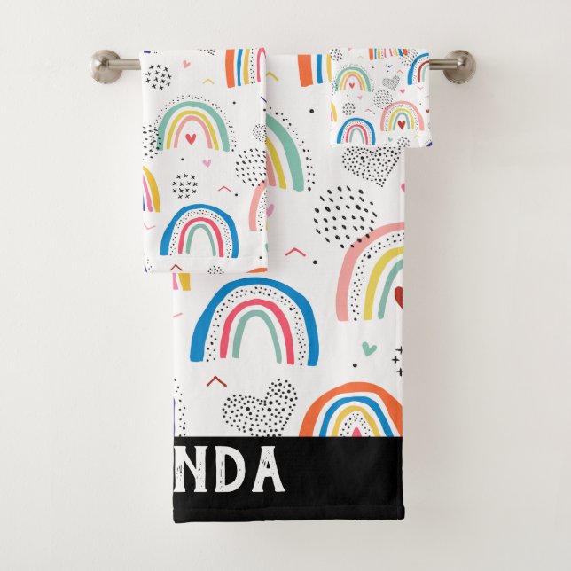 Rainbow Personalised Name Bath Towel Set (Insitu)