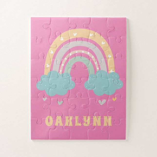 Rainbow Personalised Name Girls Jigsaw Puzzle (Vertical)