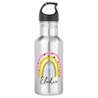 Rainbow Personalised Name Water Bottle Custom Kids