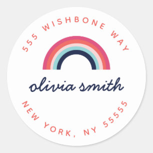 Rainbow Personalised Script Name Address Classic Round Sticker
