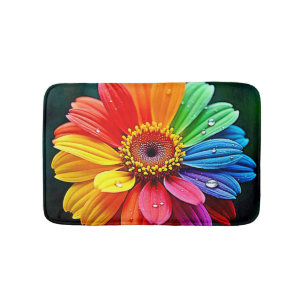 Rainbow Petal Flower Art Bath Mat