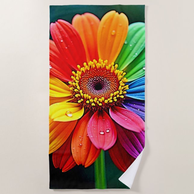 Rainbow Petal Flower Art Beach Towel (Front)