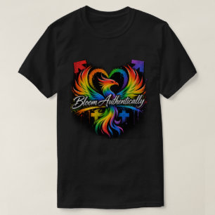 Rainbow Phoenix Heart "Bloom Authentically" Pride T-Shirt