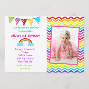 Rainbow Photo Birthday Invitations