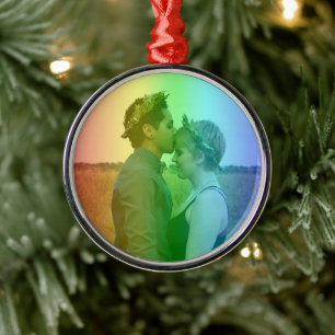 Rainbow Photo Christmas LGBTQ Metal Ornament