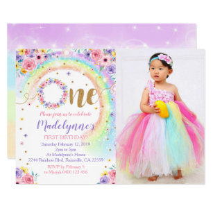Rainbow Photo Invitation Rainbow 1st Birthday