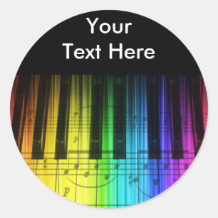 Rainbow Piano Keyboard and Notes Classic Round Sticker