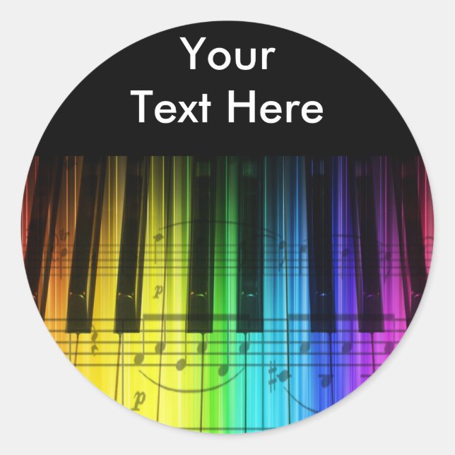 Rainbow Piano Keyboard and Notes Classic Round Sticker (Front)