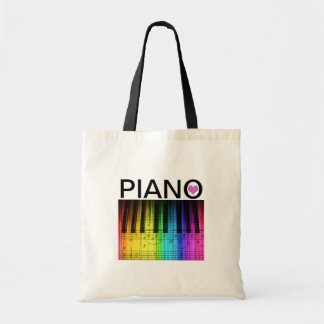Rainbow Piano Keyboard and Notes Tote Bag